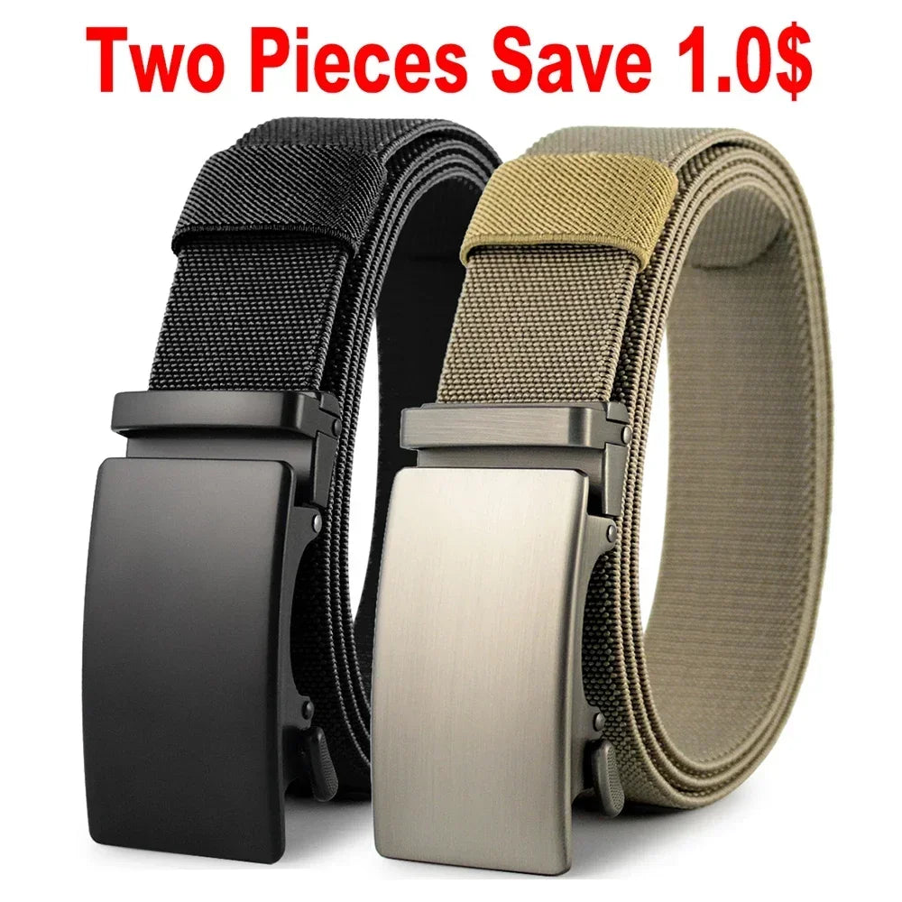 Golf Sports Elastic Belt Tactical Belt Metal Automatic Buckle Tough Stretch Nylon Men Military Belt 115-135CM Big Size Belts