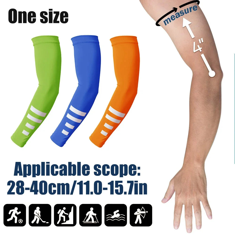 1Pair Reflective Stripe Arm Sleeves, Cooling UV Sun Protection Sports Compression for Men/Women Golf Outdoor Sports