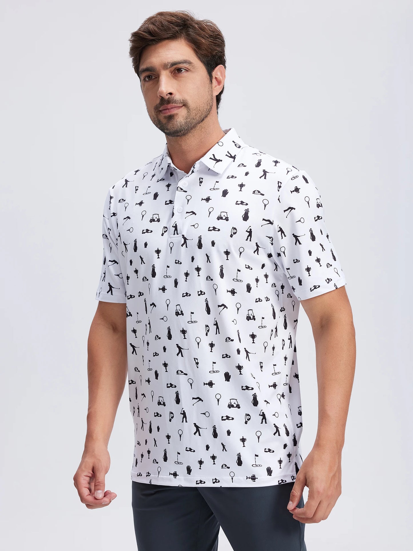 Summer Mens Golf Polo Shirts Quick Dry Print Tee Shirts Moisture Wicking Performance T-shirt Business Casual Polo Shirt