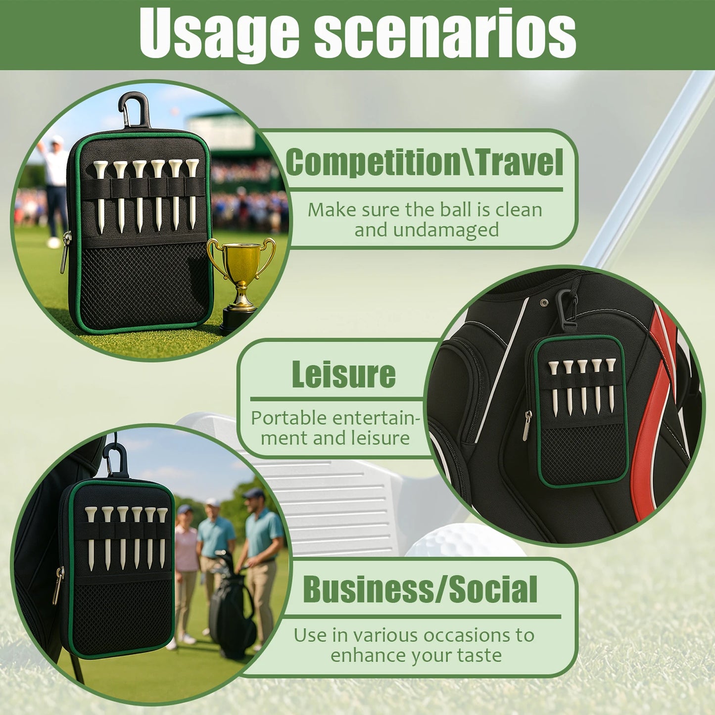 Golf Bag Portable Zipper Waist Hanging Golf Tee Accessories Golf Tee Pouch Outdoor Male Female Universal